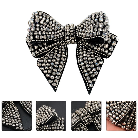 Greenadscape 1Pc Bowknot Cloth Patch Detachable Appliques for Shoes for Women Black Background Silver Gray Bowknot