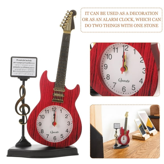 Greenadscape 1Pcs Clock Adorn for Home Decor Red Plastic Violin Shape Time Display Alarm 23.8x11.6cm