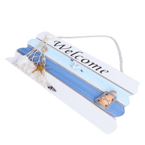 Greenadscape 1Pcs Summer Beach Welcome Sign Rectangular Blue Shell Colors Door Sign Home Office Shop Cafe 11.8x4.7x0.4in