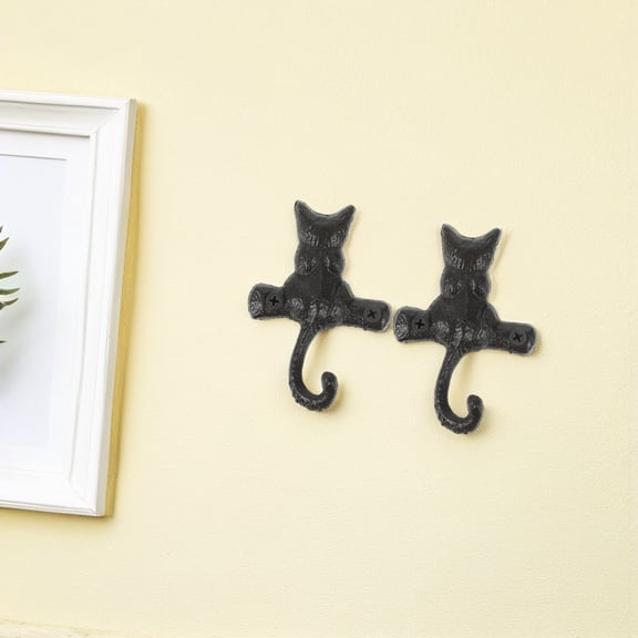 Greenadscape Vintage Metal Cat Wall Hooks, 2 Pack Decorative Wall Mounted Hooks for Coats, Keys, Towels, Bathroom, Home