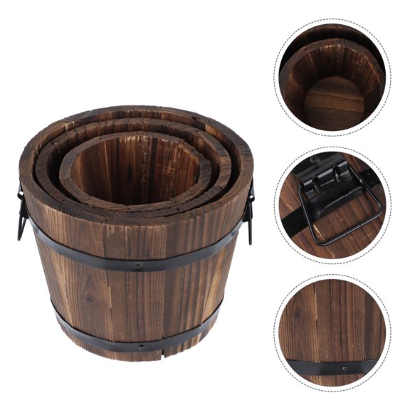 Greenadscape 3PCS Wooden Barrel Planter for Rustic Home and Garden Decor 19x15in