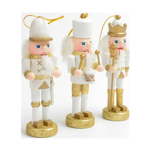 Greenadscape 3Pcs Miniature Nutcracker Ornaments Golden Wood for Christmas Tree Decorations