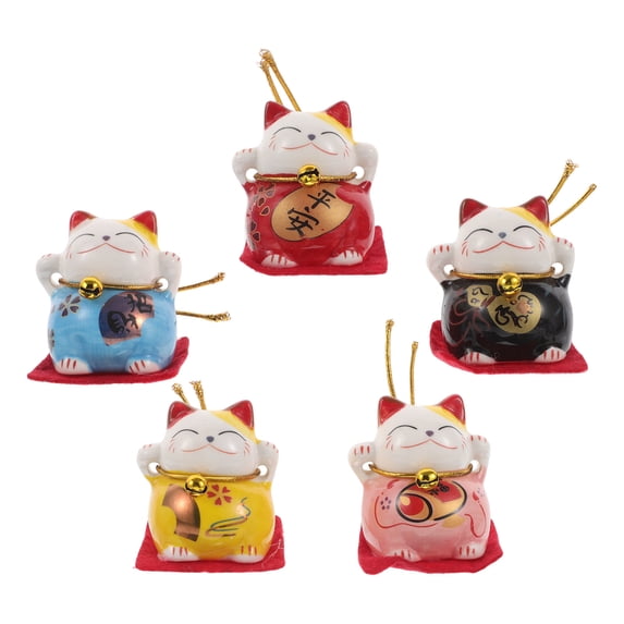 Greenadscape 5Pcs Chinese Cat Figure Ceramic Cat For Home And Car Decoration Lovers