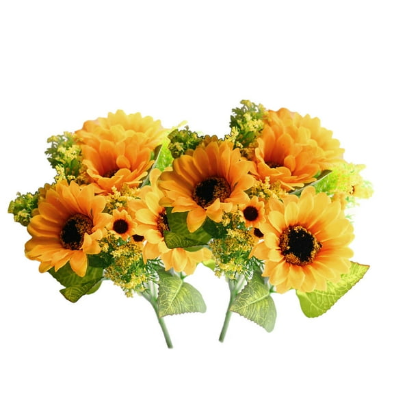 Greenadscape 5Pcs Stem Flower Bundles Yellow Plastic Simulation Sunflower for Homeowners 11.8X5.5X5.5in