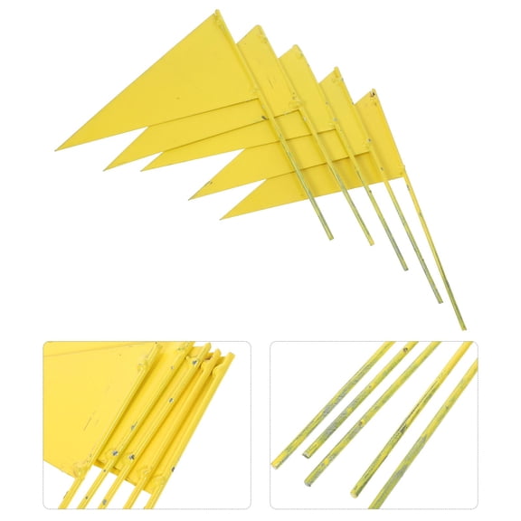 Greenadscape 5Pcs Triangular Iron Marking Flags for Lawn Flag Yellow 11.8X6.1in