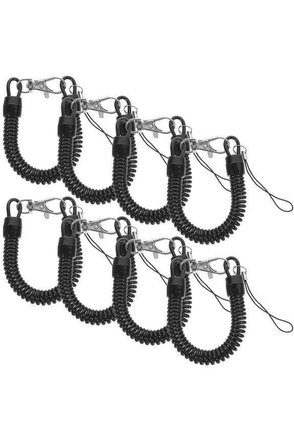 8Pcs Black Pvc Retractable Spring Coil Keychains For Outdoor And Daily Activities