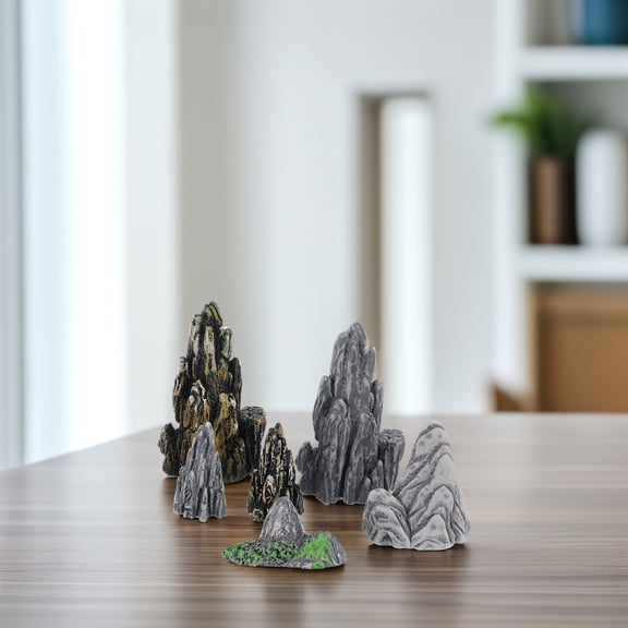 Greenadscape 8Pcs Decorative Rockery Decoration Mini Resin Rockery Statues for Zen Room