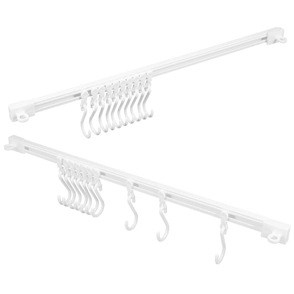 Greenadscape 2Set Plastic Wall Storage Hook Rack with Sliding Hooks for Kitchen