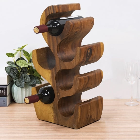 Greenage 6-Bottle Wooden Wine Rack, Suar Wood Wine Storage, 9.8" x 7.1" x 19.7"