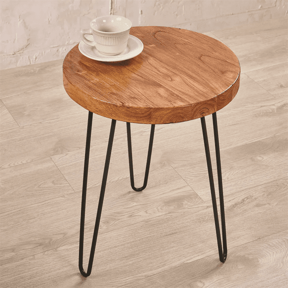 Greenage Elm Wood Round Side Table - 16x16x1.6 Inch