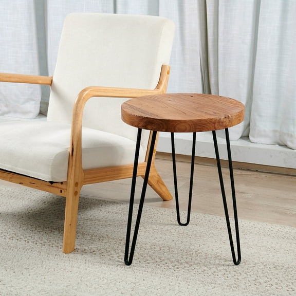 Greenage Elm Wood Round Side Table - 16x16x1.6 Inch