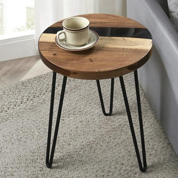 Greenage Epoxy Resin Wood Table-Smoke Clear-16"x16"x20.5"