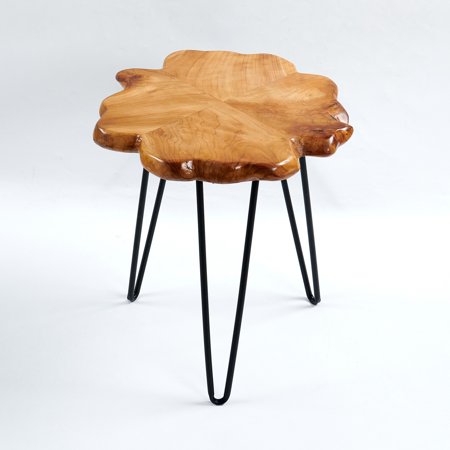 Greenage Natural Edge Cedar Wood End Table, Rustic Wood Side Table, Nightstand, Plant Stand, 15''x15''x17''