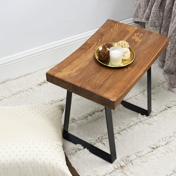 Greenage Old Pine Wood Concave Stool End Table Side Table Nightstand Plant Stand, 19"x12"x17"H