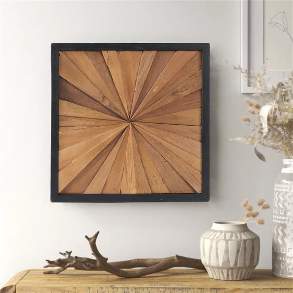 Greenage Reclaimed Teak Wood Wall Art, Sunrise Design, 17"x17"x1.6", 1pc