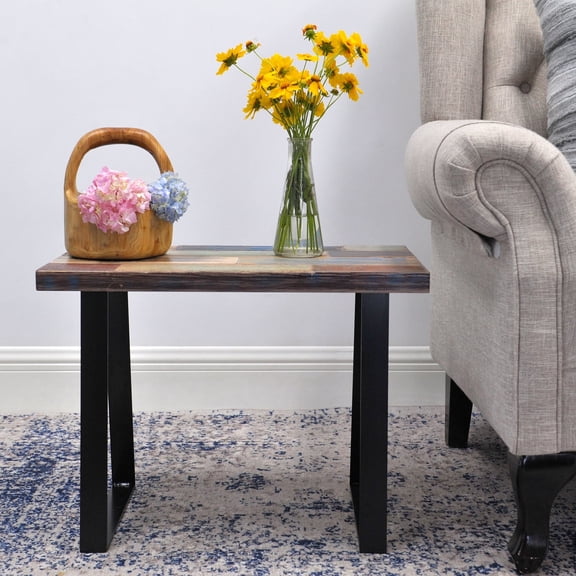 Greenage Reclaimed Wood End Table, 13" x 22" x 20" H, Brick Rectangle