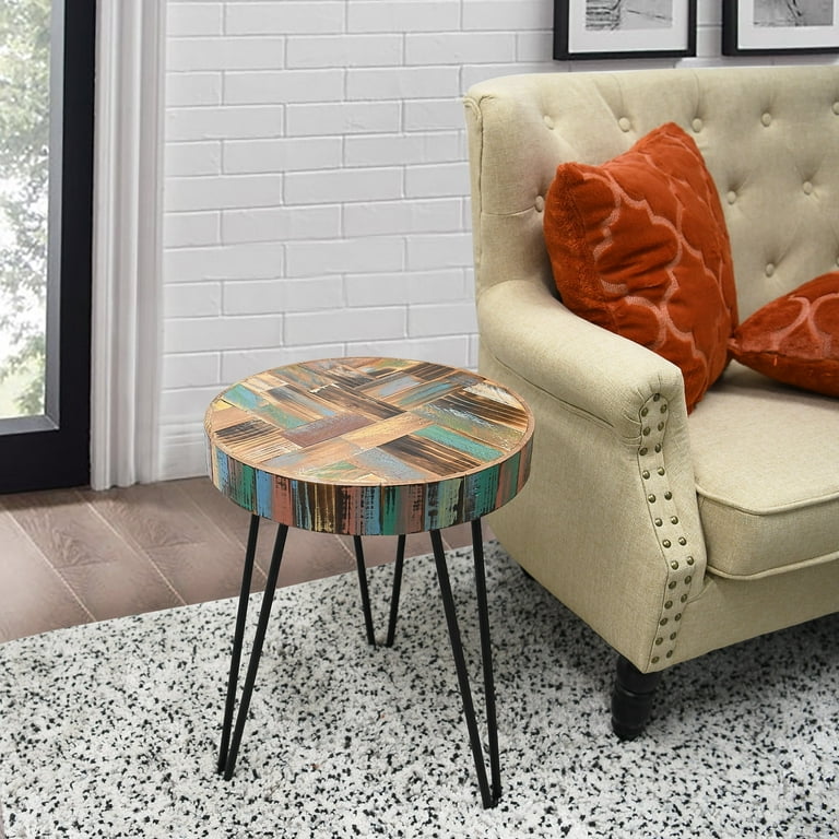 Reclaimed wood round end table discount