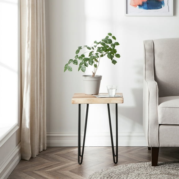 Greenage Suar Wood End Table Solid Square with Hairpin Table-16''x16''x21''