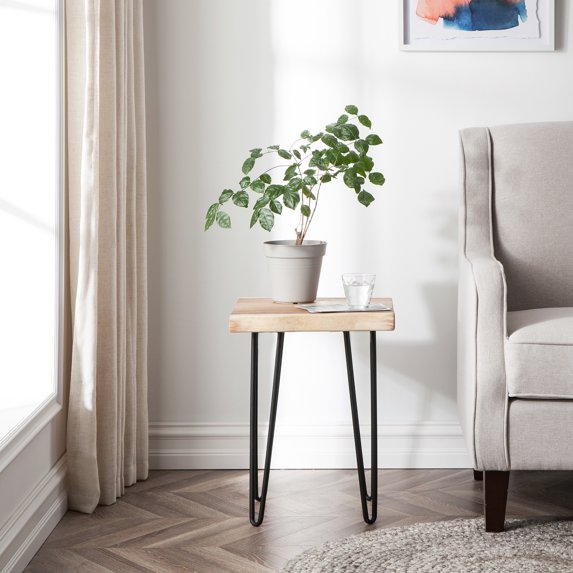 Greenage Suar Wood End Table Solid Square with Hairpin Table-16''x16''x21''