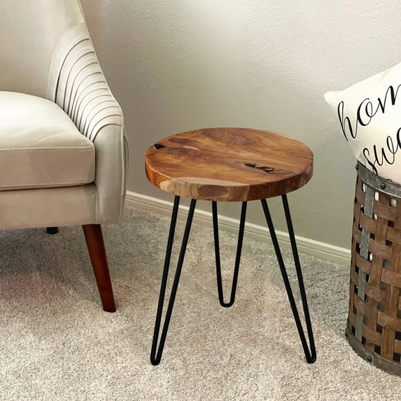 Greenage Teak Round End Table, 16" x 16" x 21" H
