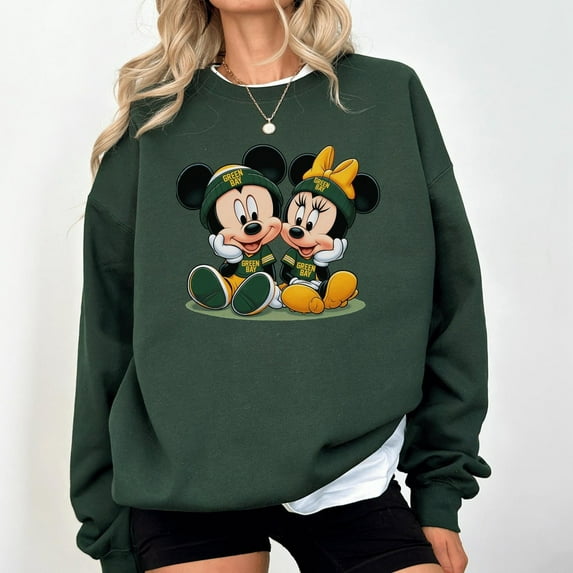 Greenbay Mini Mickey Football Fan Sweatshirt - Cute and Cozy Disney-Inspired Shirt for Green Bay Football Fans,Ash Grey color,size M