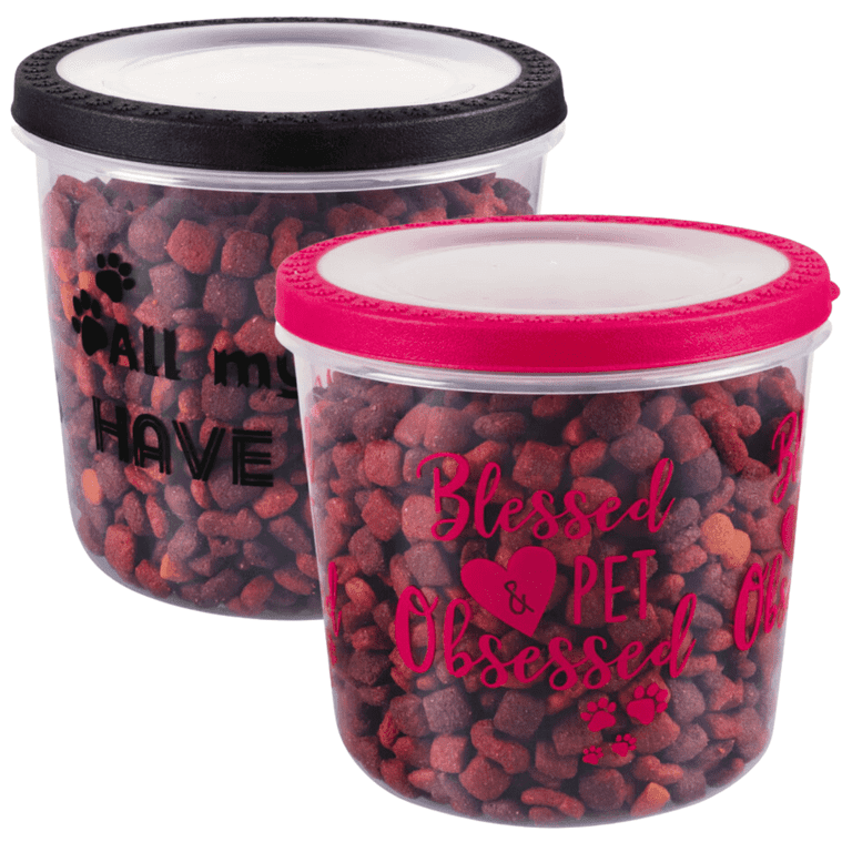 Blue Black Dog Treat Containers Plastic Pet Storage Canister Home Kitchen Counter Animal Food Treats Toys Medical Dental Grooming Supplies Set of