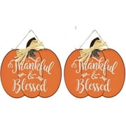 Greenbrier International Thankful & Blessed Pumpkin Fall Hanging Sign 12X122-Pack