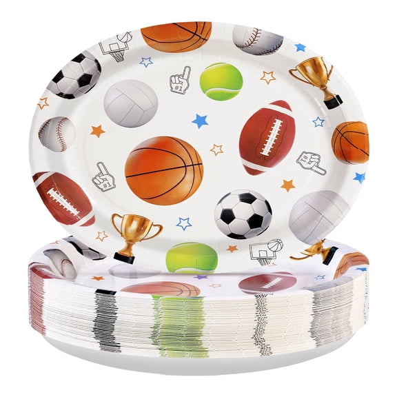 Greencian 50Pcs Sports Birthday Party Decorations 10 x Sports Theme Party Plates Baseball Football Soccer Basketball Heavy Duty Paper Plates Disposable Tableware for Ball Birthday Decorations A101