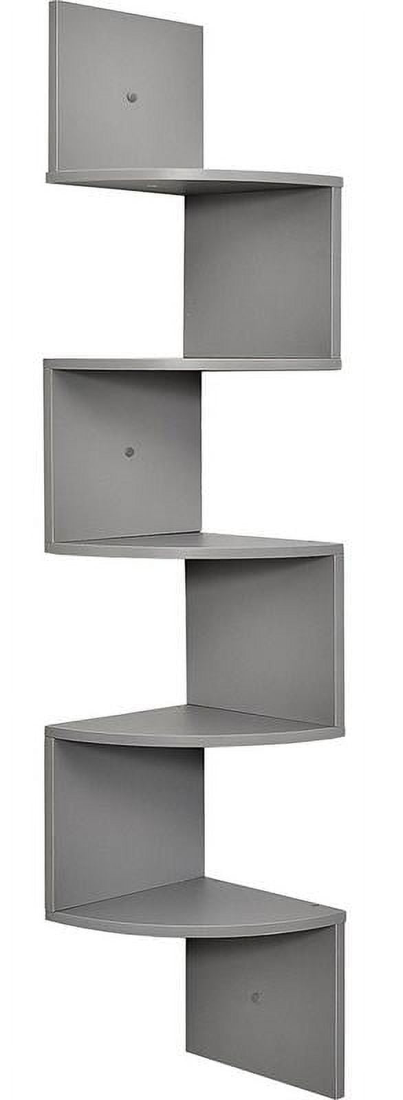 Greenco 5 Tier Wood Floating Wall Mount Corner Shelves Gray Finish