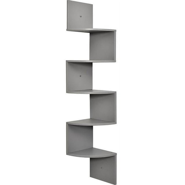 Greenco 5 Tier Wood Floating Wall Mount Corner Shelves Gray Finish
