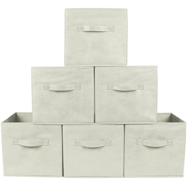 Greenco Foldable Fabric Storage Cubes NonWoven Fabric Beige Cube