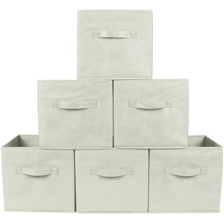 Greenco Foldable Fabric Storage Cubes Non-Woven Fabric | Beige Cube Storage Bins | Shelf Baskets| Beige Fabric Cubes | 6 Pack