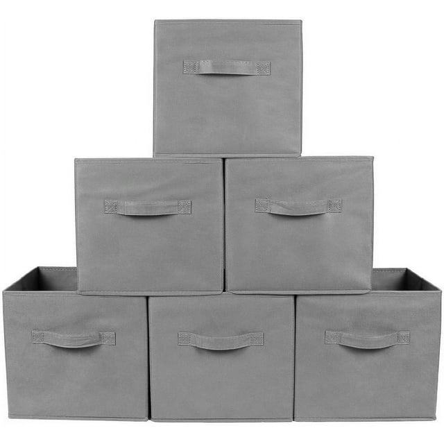 Greenco Foldable Fabric Storage Cubes Non-Woven Fabric | Gray Cube Storage Bins | Shelf Baskets| Gray Fabric Cubes | 6 Pack