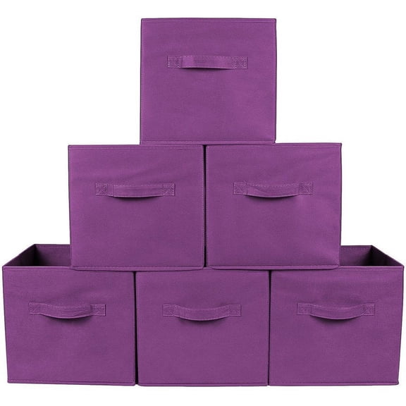 Greenco Foldable Fabric Storage Cubes Non-Woven Fabric | Purple Cube Storage Bins | Shelf Baskets| Purple Fabric Cubes | 6 Pack