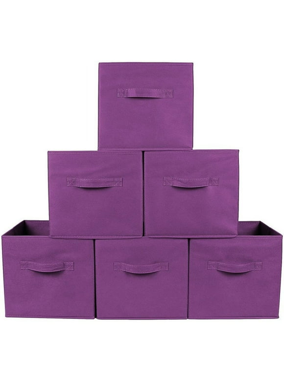 Greenco Foldable Fabric Storage Cubes Non-Woven Fabric | Purple Cube Storage Bins | Shelf Baskets| Purple Fabric Cubes | 6 Pack