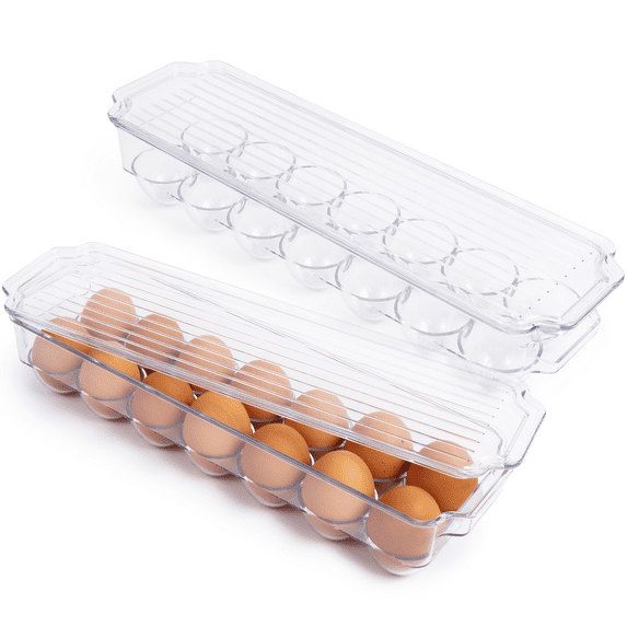 Greenco Greenco Stackable Refrigerator Egg Storage Bin Organizer With Lid, Stores 14 Eggs, Clear- 2 Pack