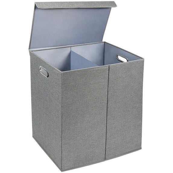 Greenco Nonwoven Foldable Double Laundry Hamper with Divider, Gray