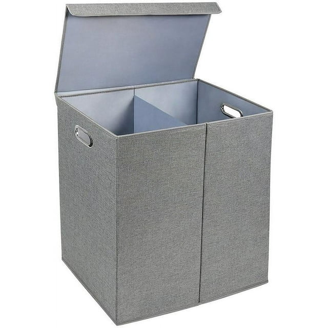 Greenco Nonwoven Foldable Double Laundry Hamper with Divider, Gray
