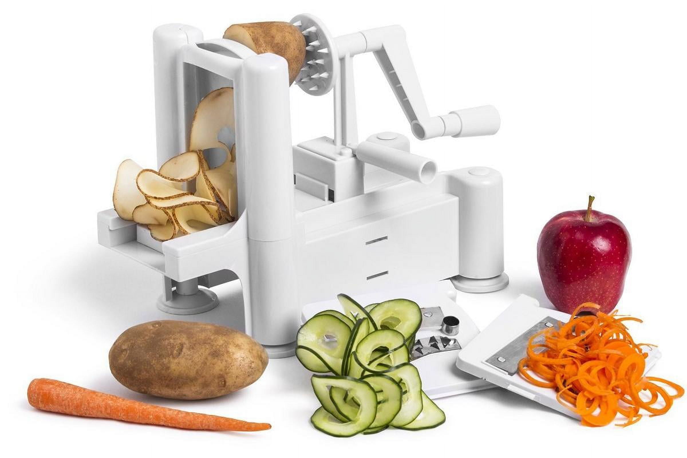 ICO 4-Blade Spiralizer Vegetable Slicer and Curly Fries Maker with 3 Interchangeable Blades and 1 Built-in, Black