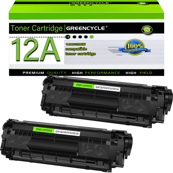 Greencycle 12A Compatible Toner Cartridge Replacement for HP Q2612A 12A Black Toner Cartridge use for Laser Jet 1010 1012 1018 1022 3030 3052 3055 M1005 M1319 MFP Printers(2 Pack,2000 Pages)