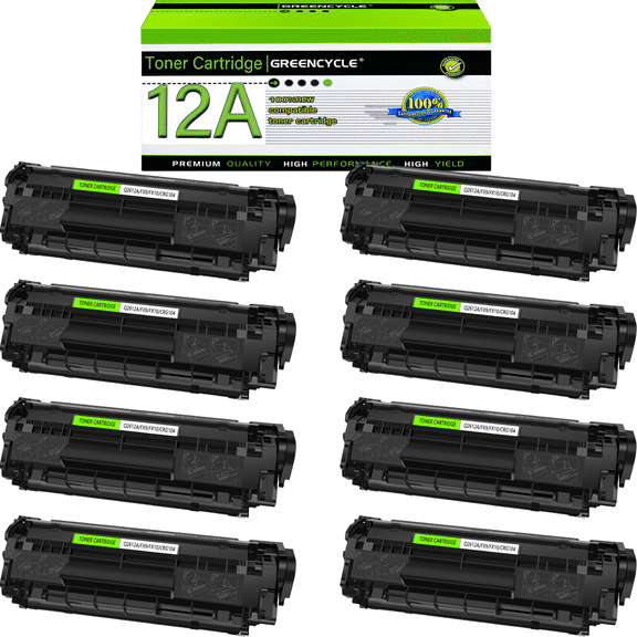 Greencycle 12A Compatible Toner Cartridge Replacement for HP Q2612A 12A Black Toner Cartridge use for Laser Jet 1010 1012 1018 1022 3030 3052 3055 M1005 M1319 MFP Printers(8 Pack,2000 Pages)