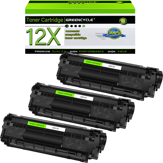 Greencycle 12X Compatible Toner Cartridge Replacement for Q2612X 12X Black Toner Cartridge use for Laser Jet 1010 1012 1018 1022 3030 3052 3055 M1005 M1319f MFP Printers(3 Pack,3000 Pages)