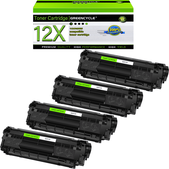 Greencycle 12X Compatible Toner Cartridge Replacement for HP Q2612X 12X Black Toner Cartridge use for Laser Jet 1010 1012 1018 1022 3030 3052 3055 M1005 M1319f MFP Printers(4 Pack,3000 Pages)