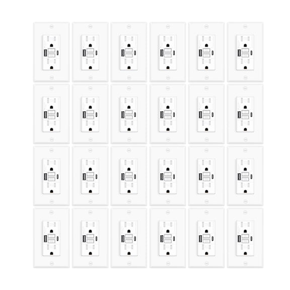 Greencycle 15 Amp GFCI Outlet with USB-C & USB-A,24PK Self Test GFCI Electrical Outlet Combination with USB,LED Indicator,Residential & Commercial Grade, Includes Wall Plate & Screws, White