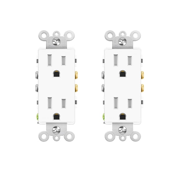 Greencycle 15 Amp Outlet - 110V Plug Replacement 2 Pack, Ultra-Slim Square Outlet Wall Plug, Tamper Resistant Electrical Outlet Plugs, Heavy Duty Self-Grounding for Residential/Commercial, UL Listed