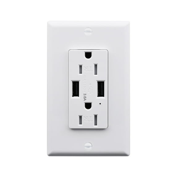 Greencycle 3.6A 2-Port USB Wall Outlet, 15 Amp Tamper Resistant Receptacles with Dual USB Type A Charging Ports, 15A/125V/1875W, UL Listed 40 Pack White