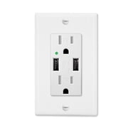 Greencycle 4.2A USB Receptacle Outlet with Dual USB Charging Ports and 2 Tamper-Resistant AC Sockets 15A/125V/1875W, Wall Plate Included, UL listed, 1-Pack, White