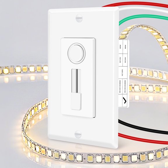 Greencycle 60W 24V LED Driver Dimmer, All-in-One 120V AC to 24V DC Transformer and Dimmer Switch, for 24V LED Strip Lights and Fixtures, Single Pole,Neutral Wire Required, ETL Listed