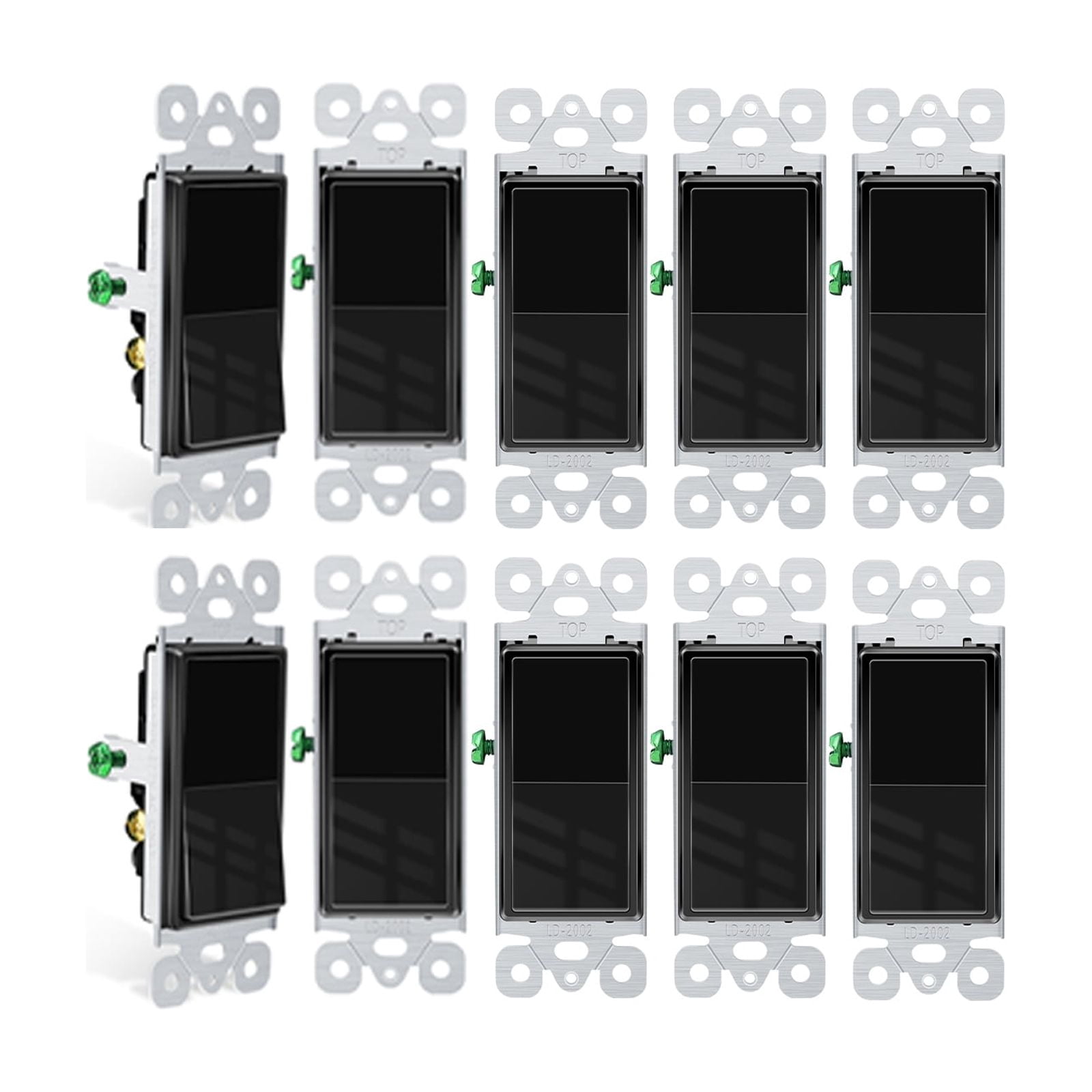 Greencycle Black 3 Way Light Switch, 10PK Three Way & Single Pole Switches, 15A 120-277V Black Rocker Paddle Wall Switch, On Off Switches for Residential & Commercial, Self-Grounding UL Listed