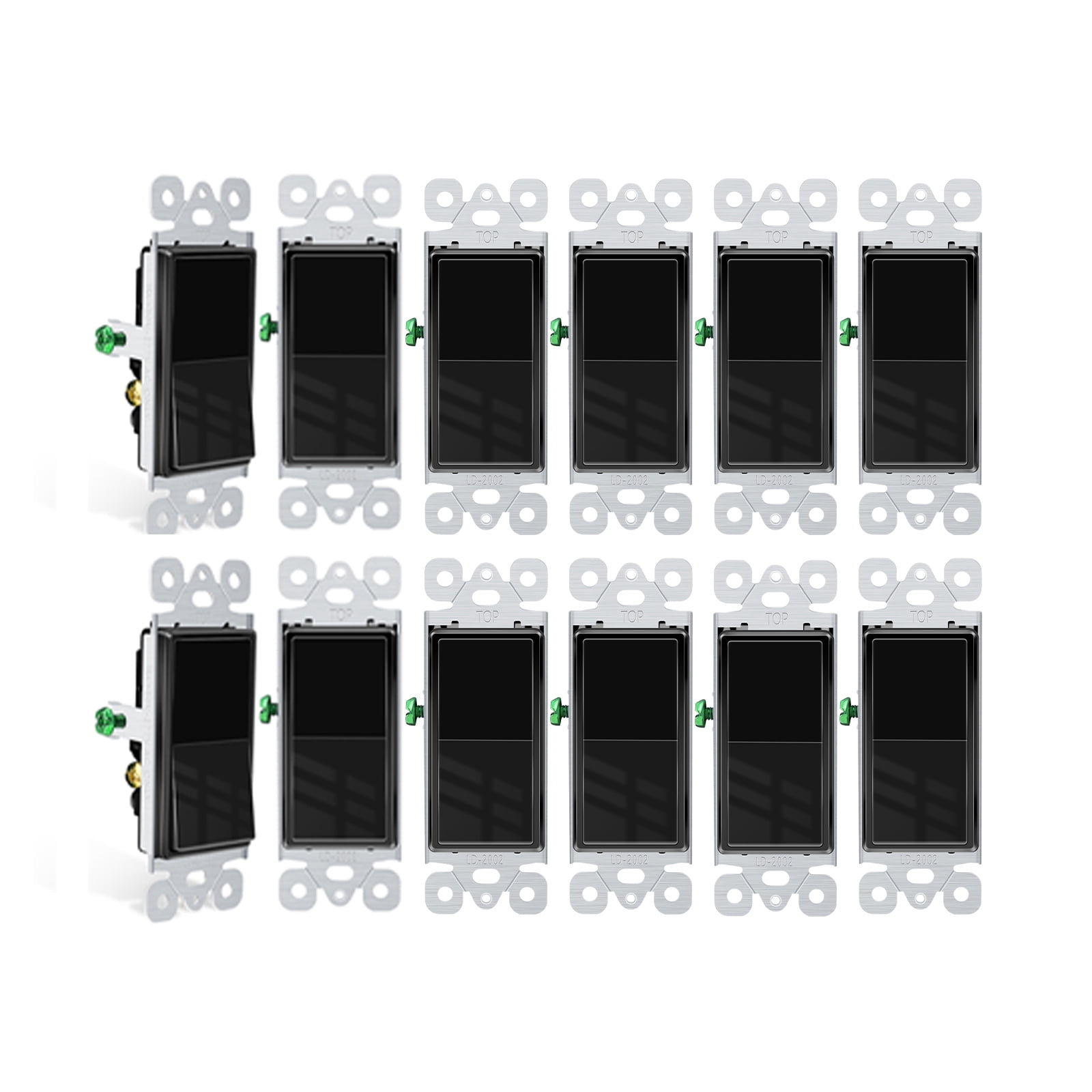 Greencycle Black 3 Way Light Switch, 12PK Three Way & Single Pole Switches, 15A 120-277V Black Rocker Paddle Wall Switch, On Off Switches for Residential & Commercial, Self-Grounding UL Listed